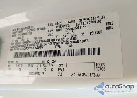 2023 Ford F-150 Xl z USA, uszkodzony, nr VIN 1FTEX1CP3PKF42062